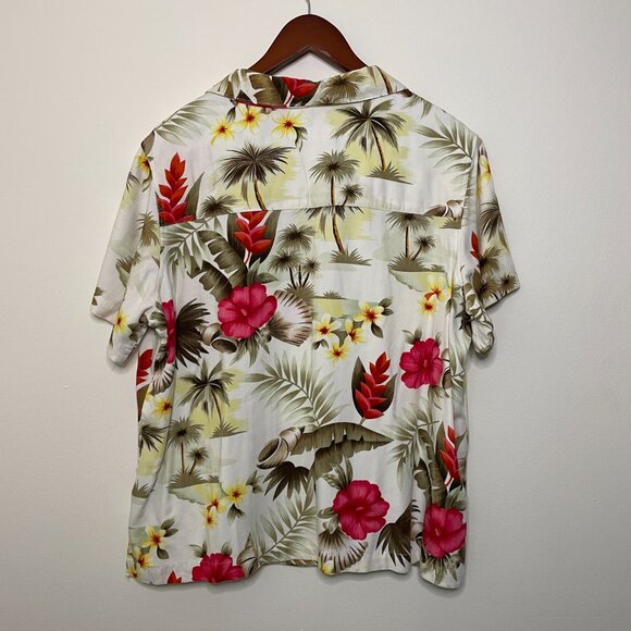 Sunset Cove White Pink Hawaiian Shirt 1X - Picture 10 of 10